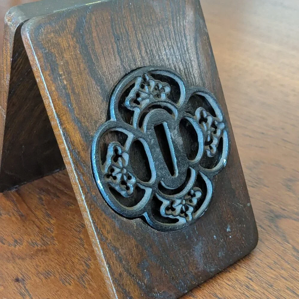 Japanese Katana Tsuba Iron Sword Guard Display Stand Box 4x6